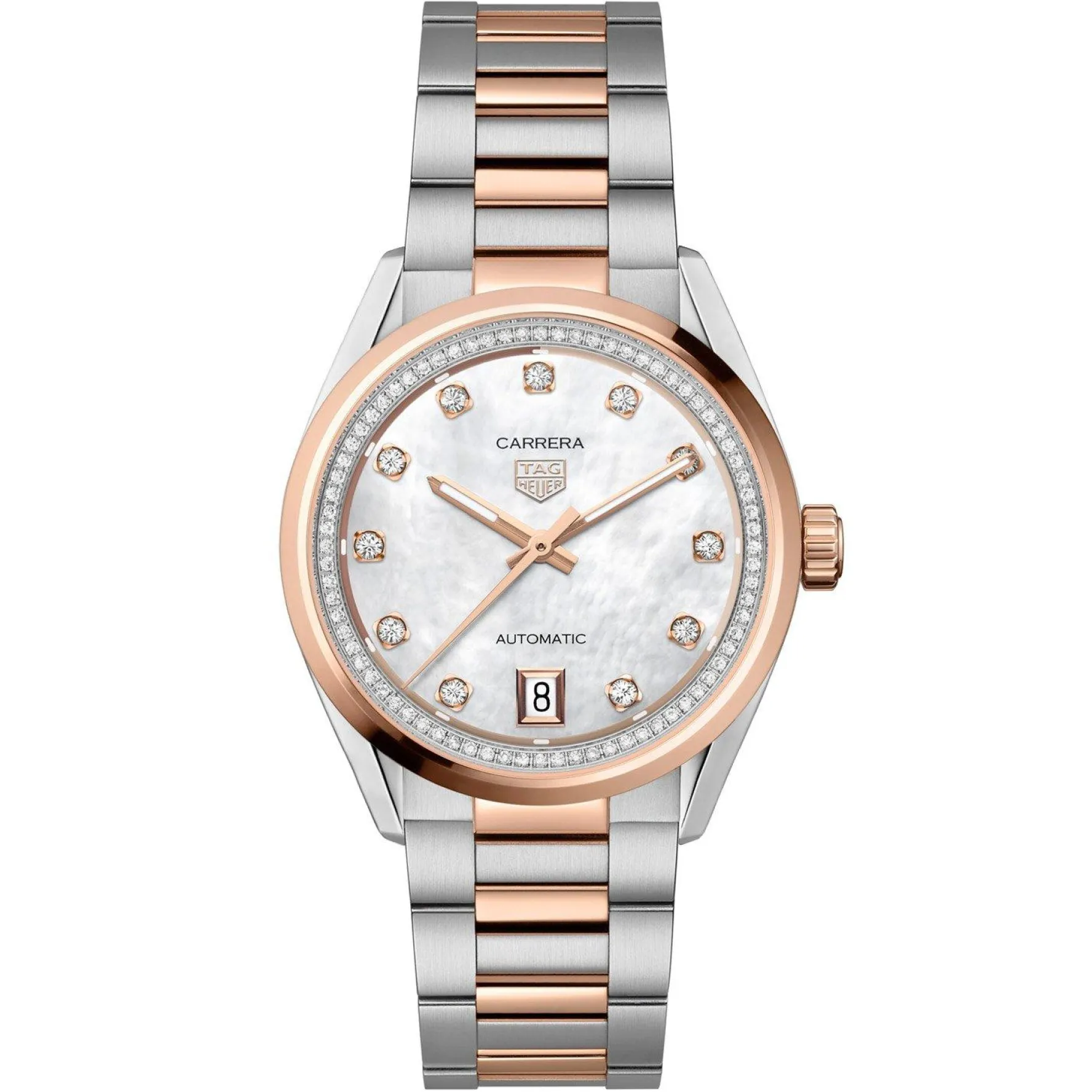 TAG Heuer Carrera Date 36mm Stainless Steel and 18K Rose Gold Diamond Automatic Ladies Watch