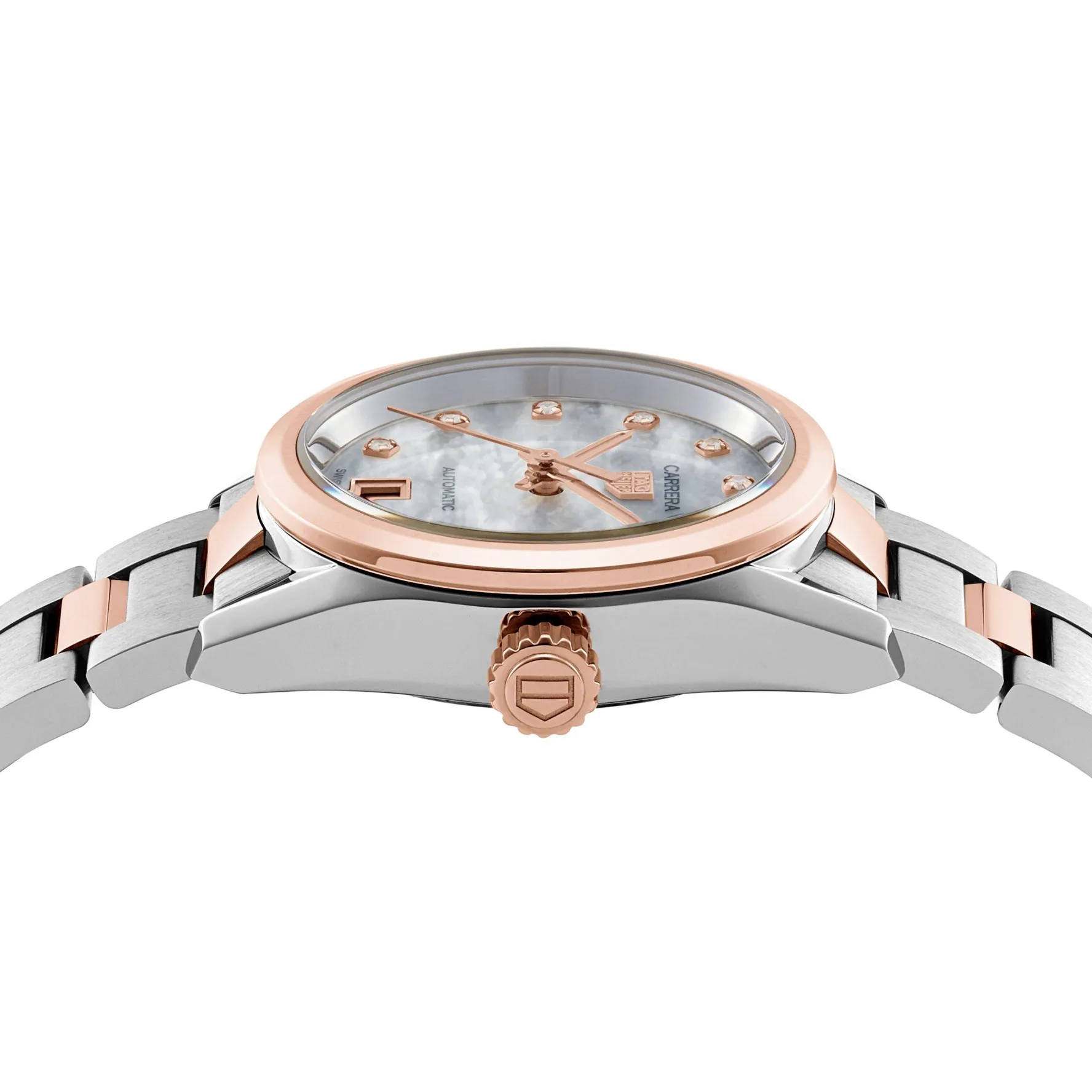 TAG Heuer Carrera Date 29mm Stainless Steel and 18K Rose Gold Diamond Automatic Ladies Watch