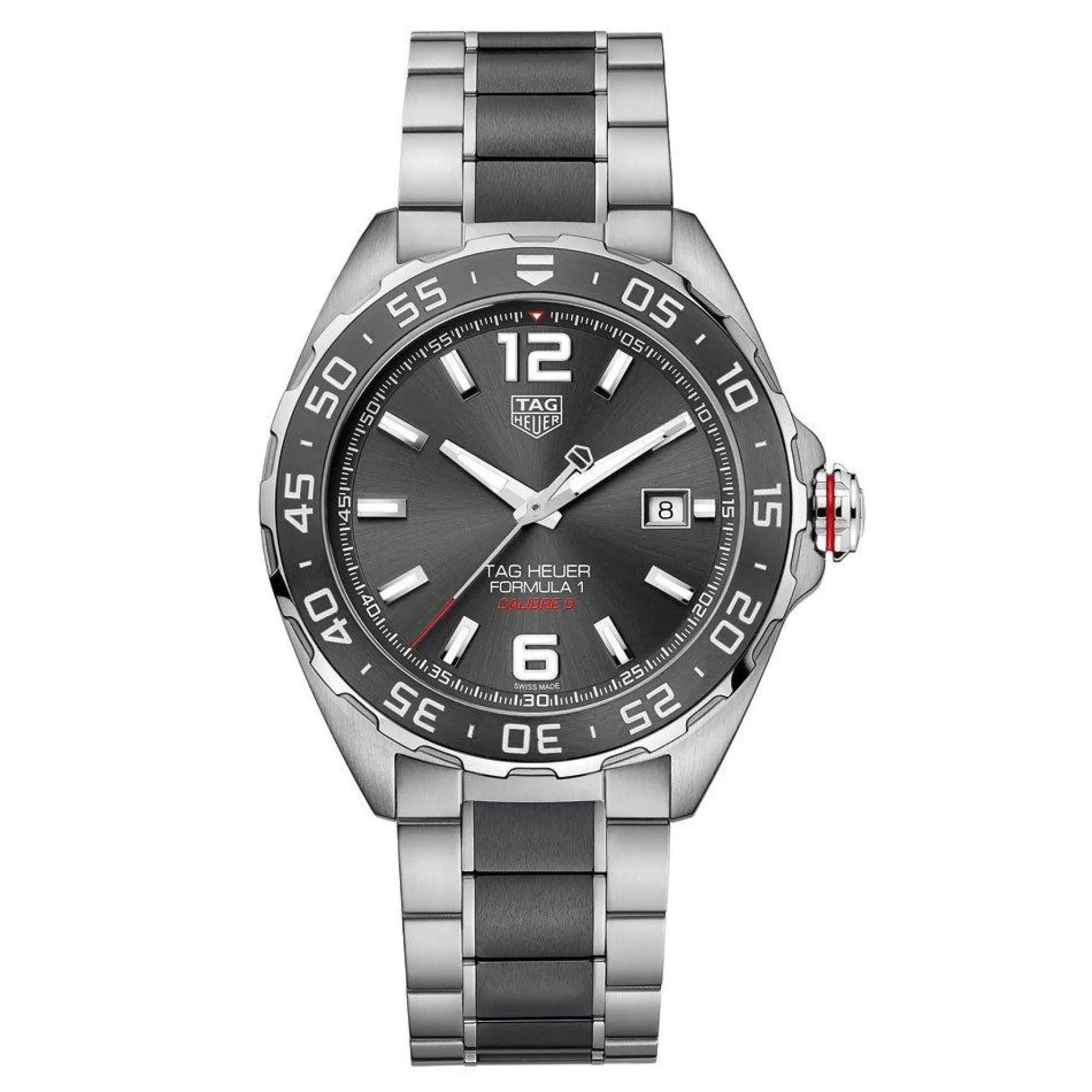 TAG Heuer Formula 1 Calibre 5 Automatic Men's Grey Steel and Black Ceramic Chronograph 43mm Watch