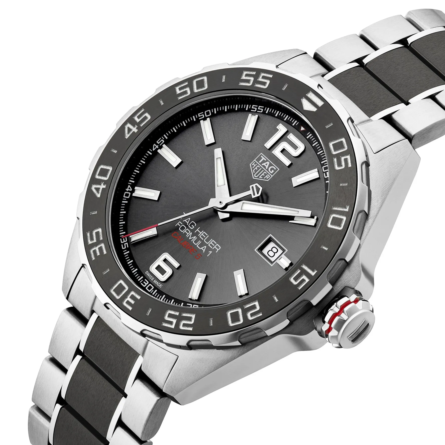 TAG Heuer Formula 1 Calibre 5 Automatic Men's Grey Steel and Black Ceramic Chronograph 43mm Watch