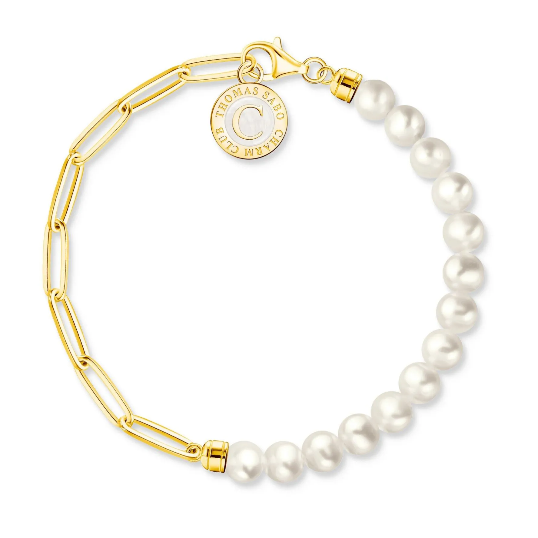 Thomas Sabo 18ct Gold Plated Charmista Club Charm Pearl Bracelet