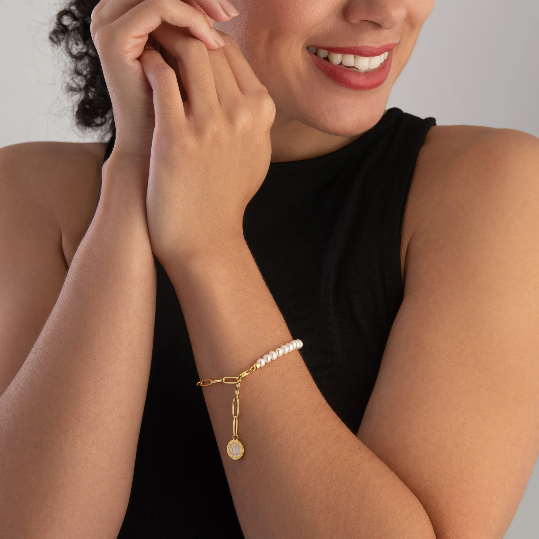 Thomas Sabo 18ct Gold Plated Charmista Club Charm Pearl Bracelet