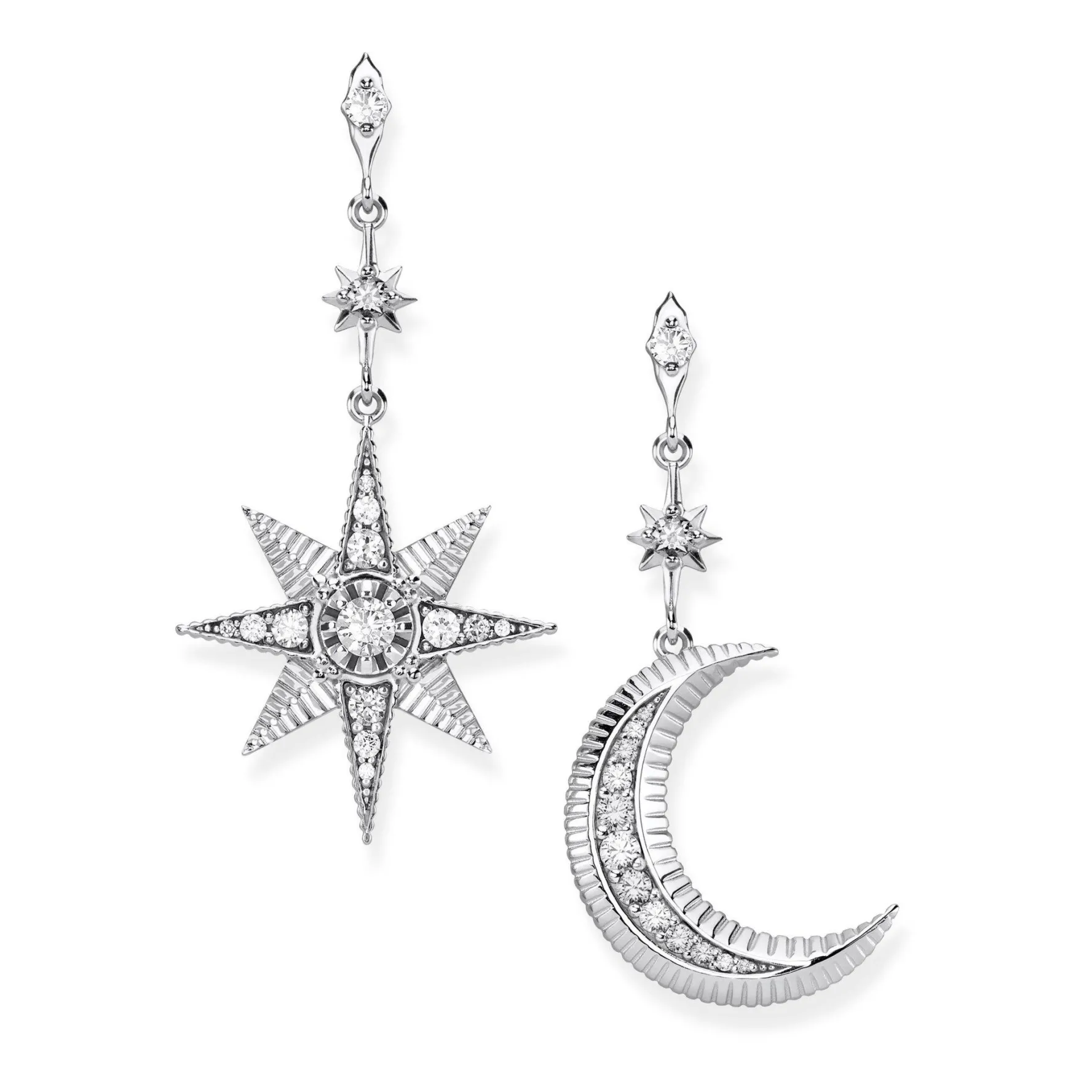 Thomas Sabo Royalty Silver Star and Moon Drop Earrings