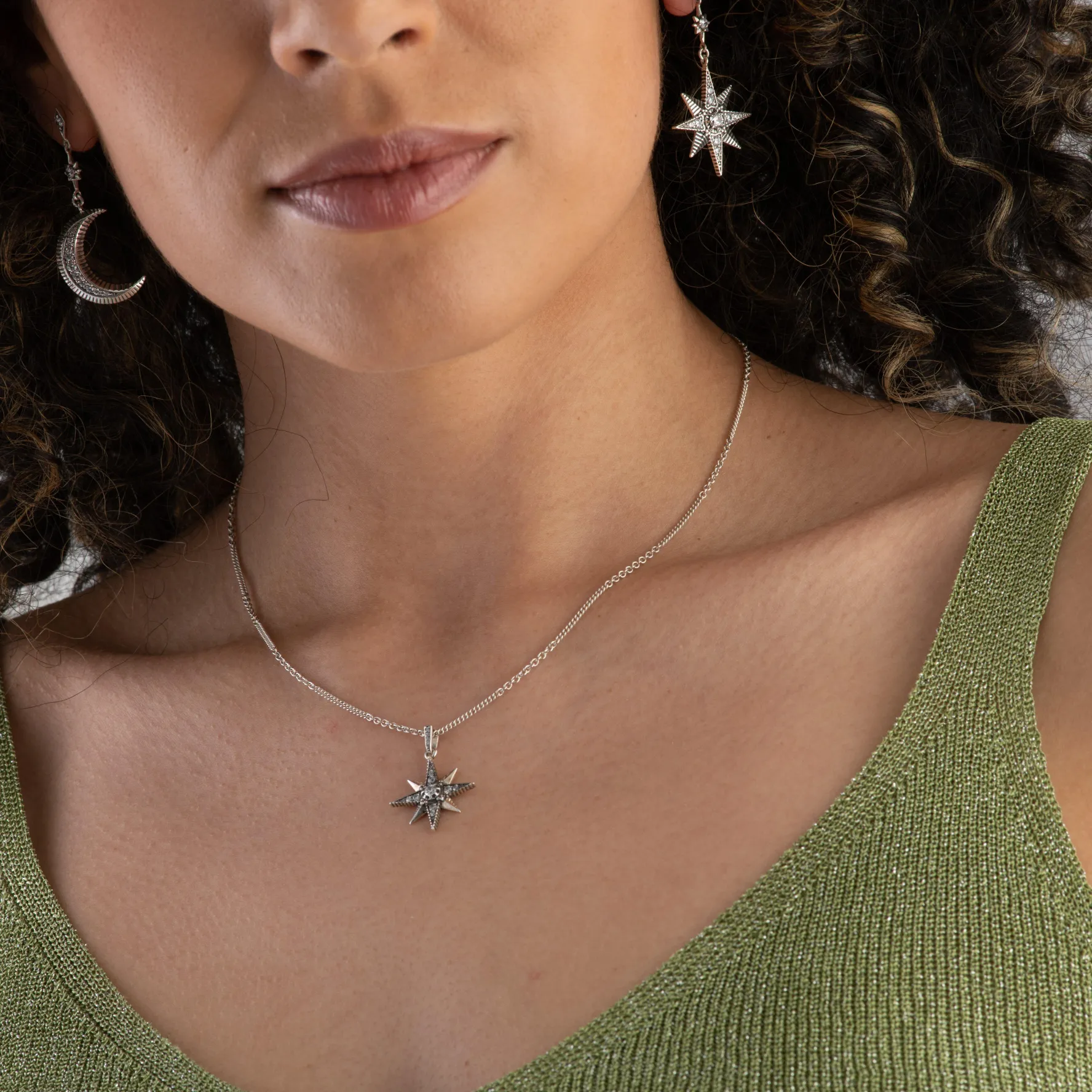 Thomas Sabo Royalty Silver Star and Moon Drop Earrings