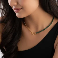 Thomas Sabo Yellow Gold Plated Green Charm Necklace
