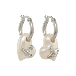Vivienne Westwood Florentina Silver Pearl Heart Hoop Earrings