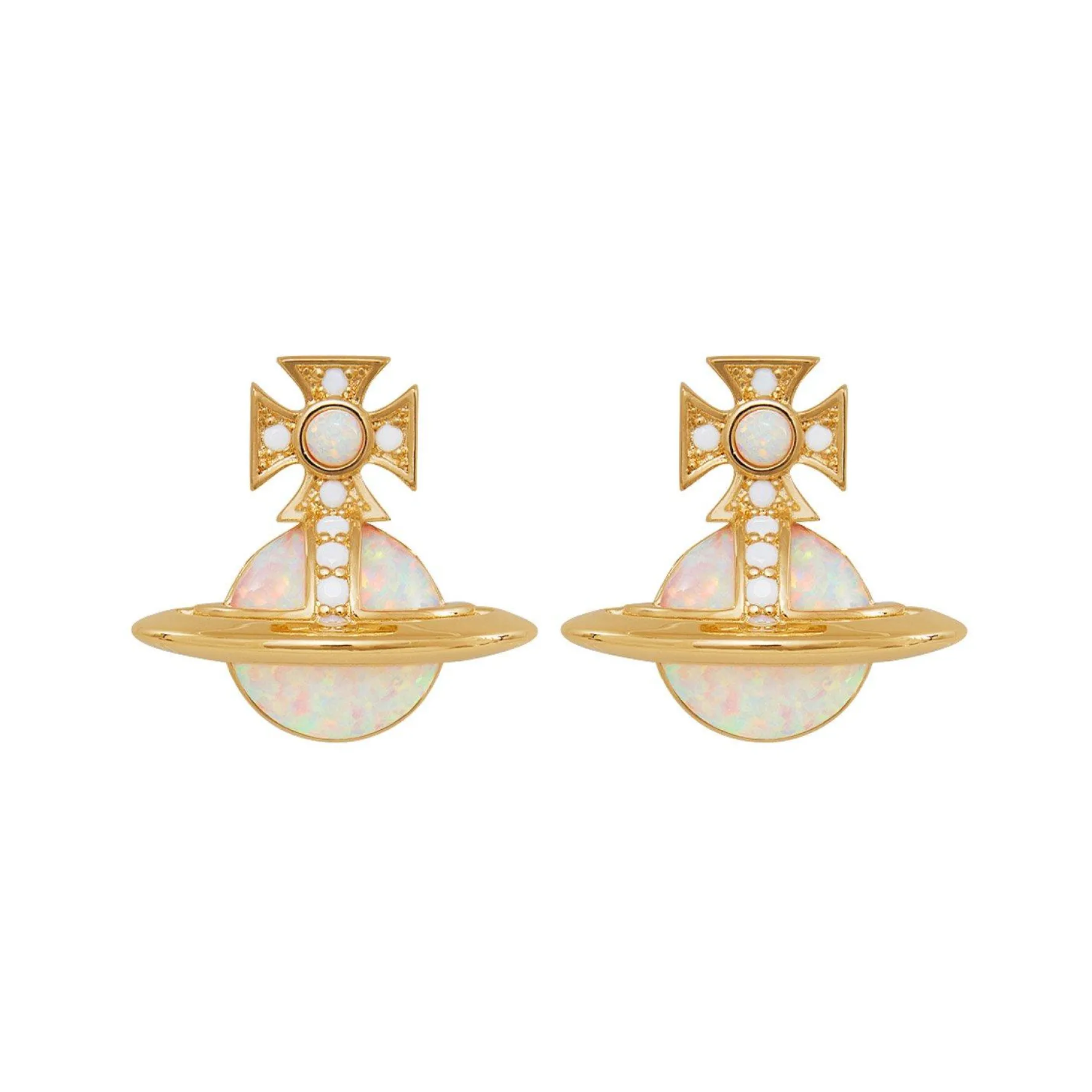 Vivienne Westwood Franca Yellow Gold Tone Cubic Zirconia and Opal Stud Earrings