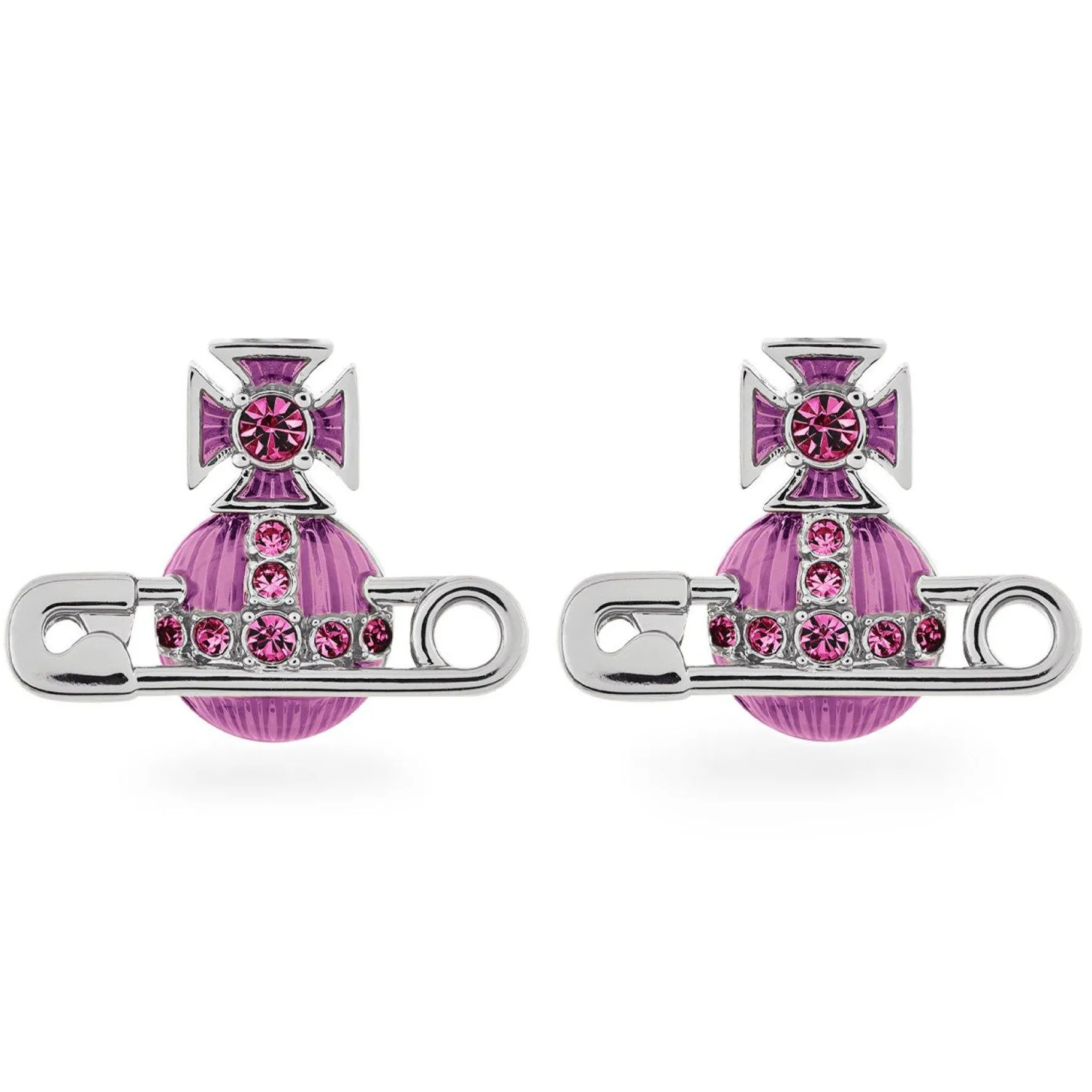 Vivienne Westwood Kitty White Metal Pink Stud Earrings