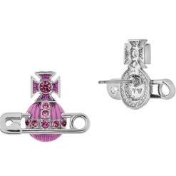 Vivienne Westwood Kitty White Metal Pink Stud Earrings