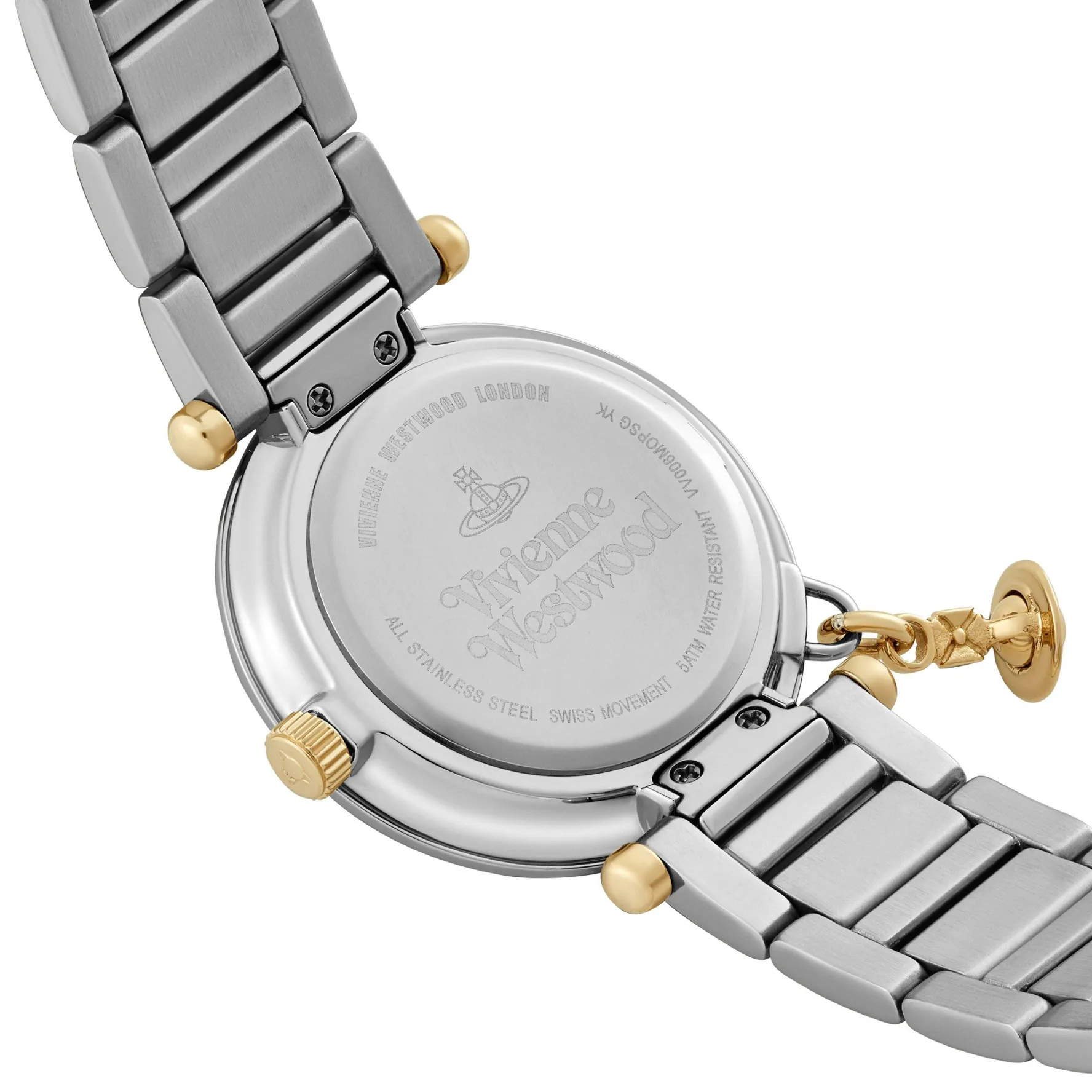 Vivienne Westwood Mother Orb 32mm Stainless Steel and Yellow Gold Tone Mother of Pearl Ladies Watch
