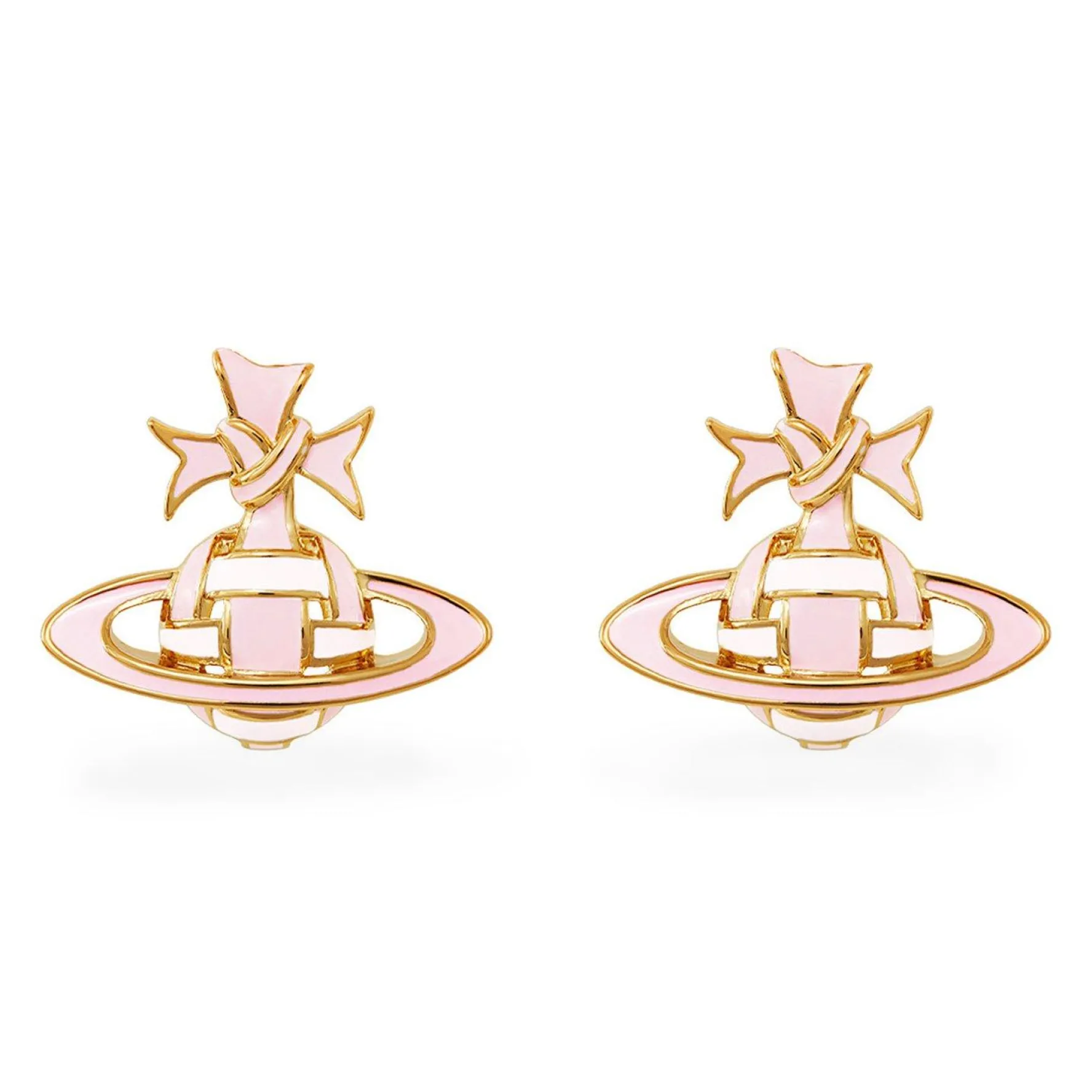 Vivienne Westwood Pink Ribbon Yellow Gold Tone Stud Earrings