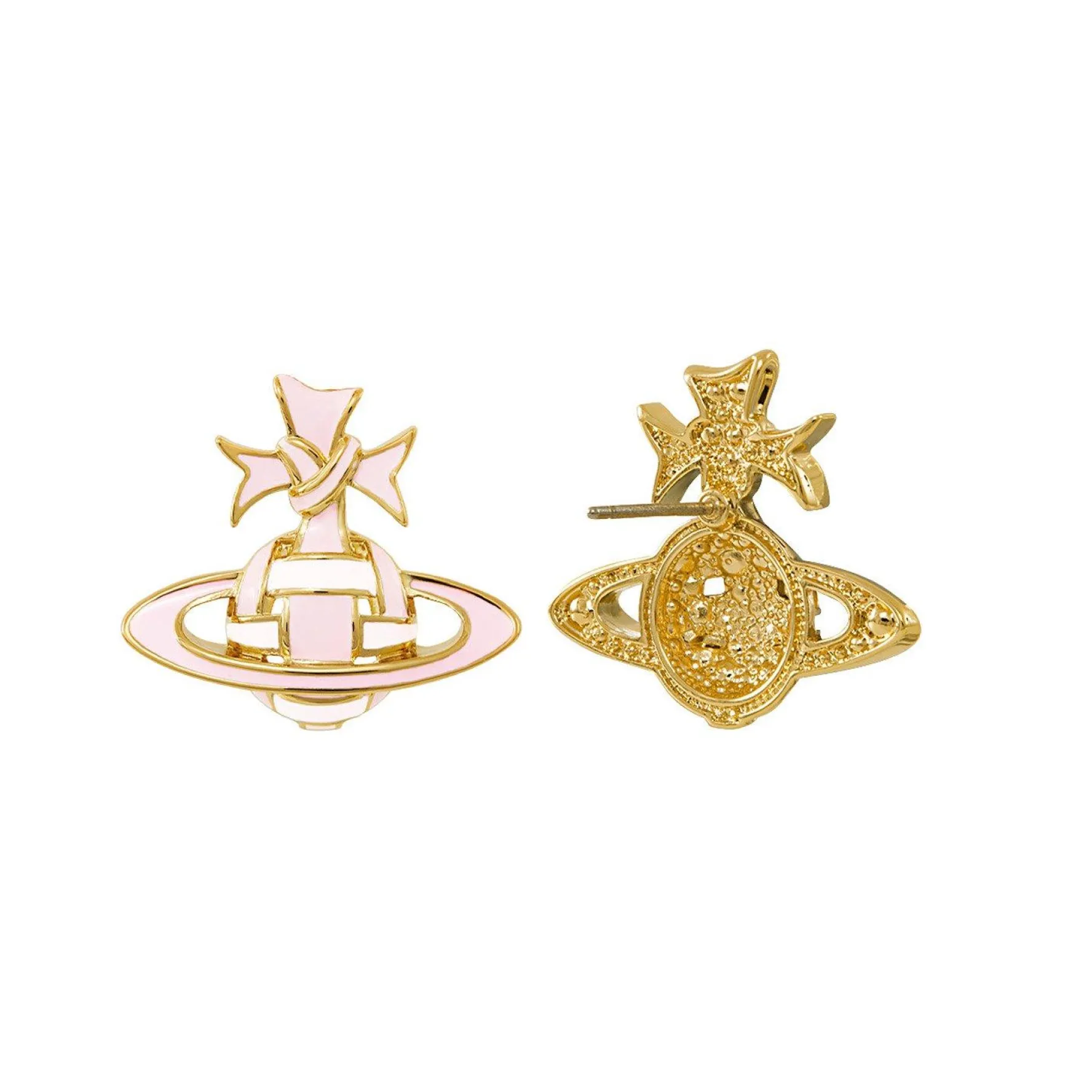 Vivienne Westwood Pink Ribbon Yellow Gold Tone Stud Earrings