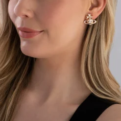 Vivienne Westwood Pink Ribbon Yellow Gold Tone Stud Earrings