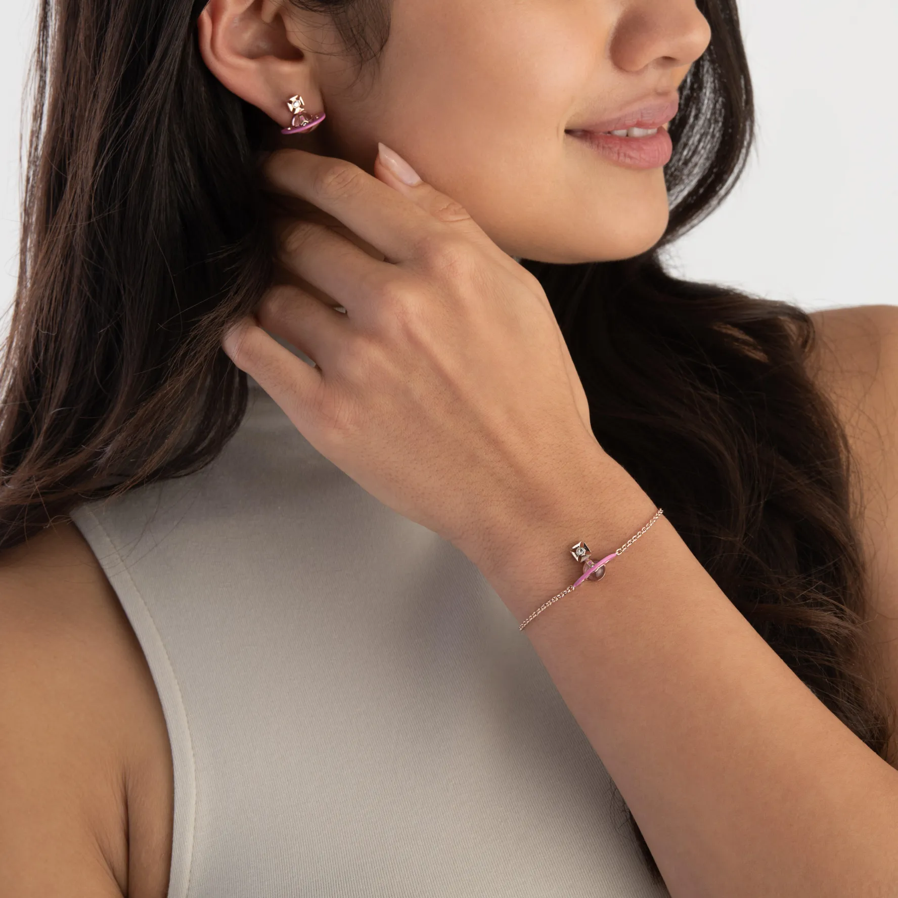 Vivienne Westwood Rose Gold Tone Cubic Zirconia Crystal Bracelet