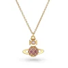 Vivienne Westwood Yellow Metal Pink Crystal Orb Pendant