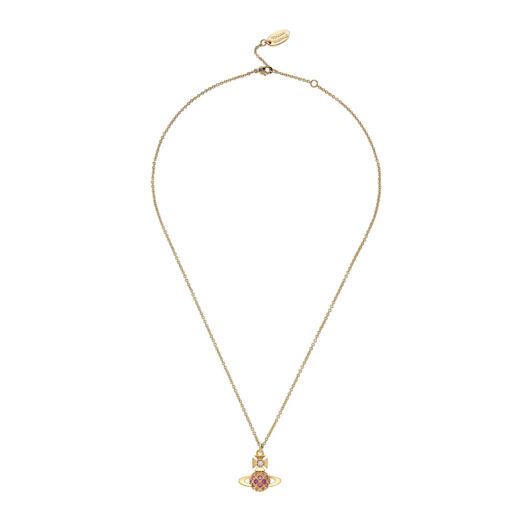 Vivienne Westwood Yellow Metal Pink Crystal Orb Pendant