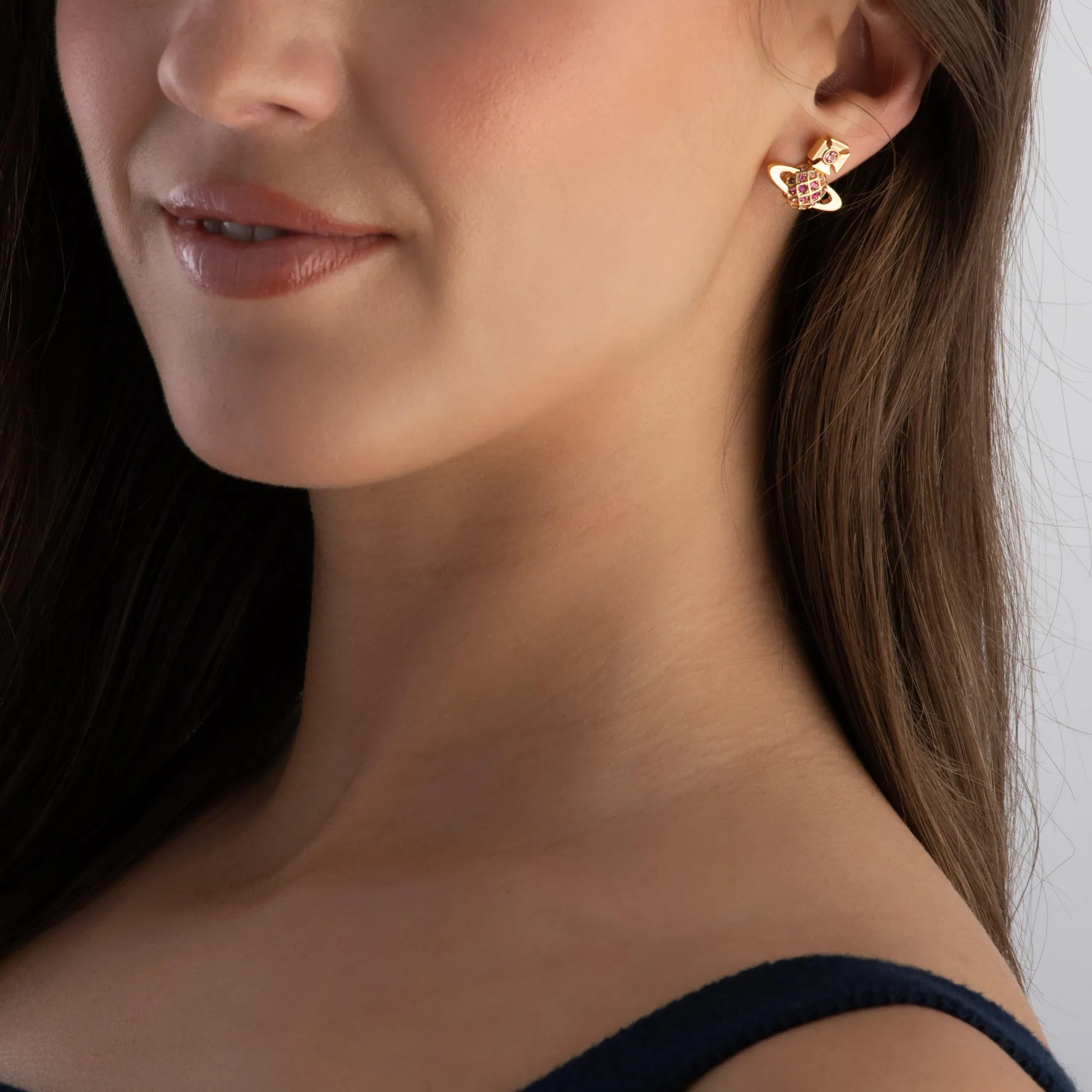 Vivienne Westwood Yellow Metal Pink Crystal Stud Earrings