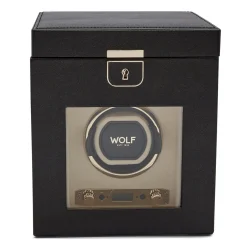 WOLF Palermo Black Watch Winder with Jewellery Storage